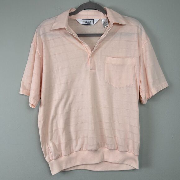 Vtg Classic by Palmland Polo Shirt Mens Medium Peach Banded Bottom Collared Golf - Picture 1 of 10
